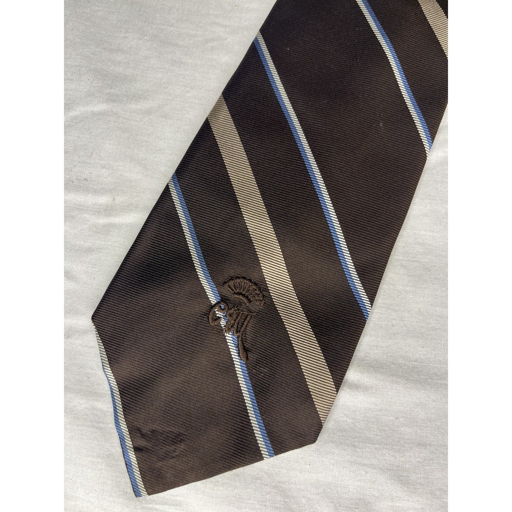 Vintage Oak Hall Memphis Repp Tie Brown Blue Stripes Silk